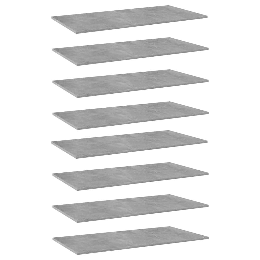 Regał na książki, 8 szt., szary betonowy, materiał drewnopochodny, 80 x 30 x 1,5 cm, półka regałowa do systemu regałów ściennych, ścianka działowa, możliwość rozszerzenia, do przechowywania