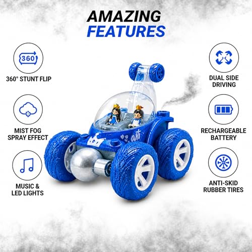 Image of Rechargeable 360 Remote Control RC Stunt Car for Kids Boys & Girls Smoke Effect, LED Lights, Music, Drift Spin Dual Sided Driving, Anti-Skid Rubber Tires Gift for Birthdays, Holidays 9883 Red