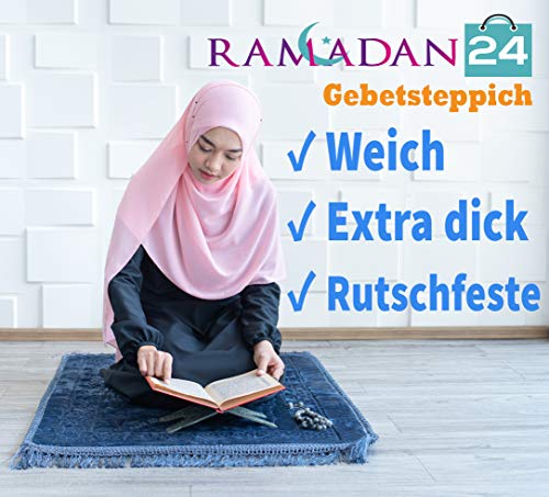 Ramadan24 Tapis de prière islamique - Tapis de prière musulmane rembourré épais doux - Lavable - Namaz avec motif islam oriental antidérapant - 80 x 120 cm (noir) – vue 5