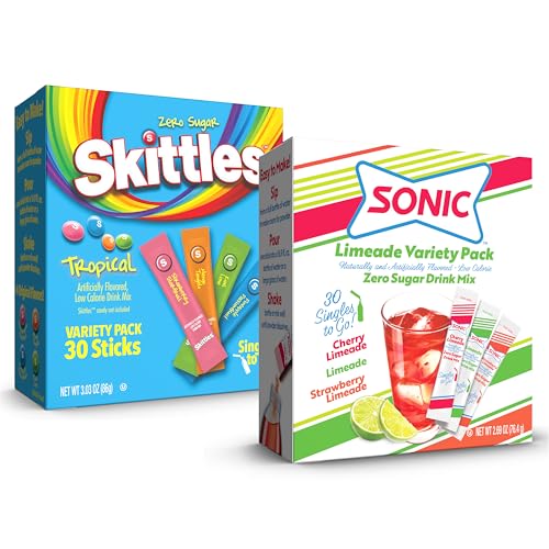 Sonic &amp; Skittles Tropical Singles To Go Variety Pack, 60 Count, Watertok Powdered Drink Mix, Limeade &amp;Tropical Variety Pack