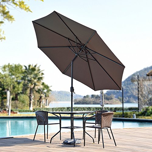 Snail 9 feet Aluminum Patio Umbrella Sun ray Protection Fade Resistant Outdoor Market Umbrella with Push Button Tilt, 8 Ribs, 4 Colors (Chocolate)