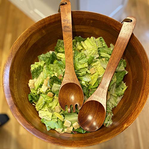 Woodard & Charles Extra Large Salad/Serving Bowl Set With Stand. 16" X 7" Bowl, 30" Stand, 14" Servers -Perfect For Caesar Salads, Large Salads, Popcorn, Chips Or Fruit #TOP3