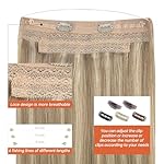 Sunny Wire Hair Extensions Real Human Hair Fish Line Human Hair Extensions Invisible Wire Extensions Golden Blonde with Medium Blonde Highlights #16/22 18 Inch - Image 4