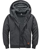 GEEK LIGHTING Mens Fleece Lined Hoodies Zip Up Waffle Knit Thicken Hooded Sweatshirts Winter Jackets, Solid Dark grey 2XL
