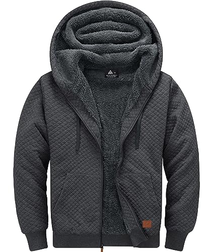 Image of GEEK LIGHTING Mens Fleece Lined Hoodies Zip Up Waffle Knit Thicken Hooded Sweatshirts Winter Jackets