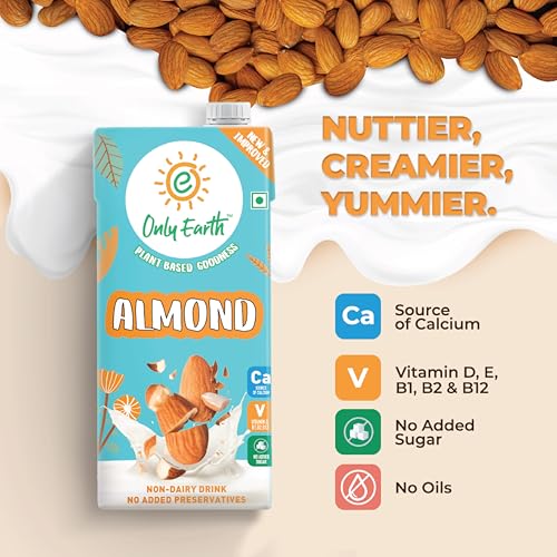 Image of Only Earth Almond Milk - Barista Edition | Unsweetened Plant-Based Milk | Sugar Free | Non-Dairy & Lactose-Free | High in Calcium & Vitamins D, E, B1, B2, B12 | Preservative-Free | 1L (Pack of 12)