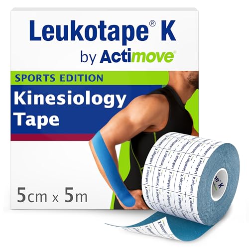 Leukotape K by Actimove Sports Edition Kinesiology Tape for Muscle Support and Pain Relief, 5cm x 5m, Blue, 1 Roll
