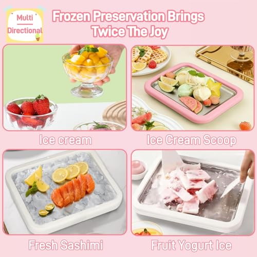 Image of Rolled Ice Cream Maker, At Home Rolled Ice Cream Kit with Instant Freeze Tray & 2 Scrapers, DIY Ice Cream Maker for Yogurt, Sorbet, Fun Family Activity (White)
