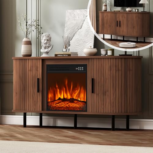 BREEZEHEAT 55'' Mid Century Modern Fluted TV Stand with 18"