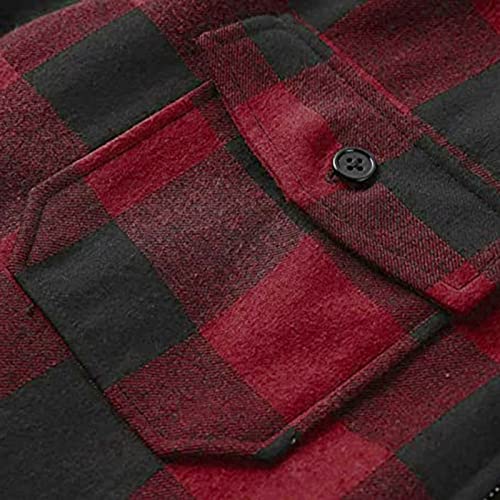 Herren Flanelljacke Jacke Kariert Flanellhemd Karohemd Thermohemd mit Reißverschluss Fleece Gefüttert Winterjacke (Rot, XL)