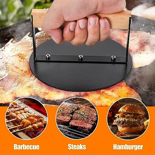 Bodkar Smash Burger Press 6 Inch, Round Burger Smasher Grill Press For Griddle Bacon Press Meat Steak Press With Wood Handle #TOP6