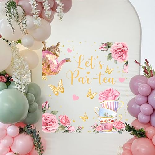 Vinilo decorativo Let's Par-Tea con rosas y mariposas miniatura 1