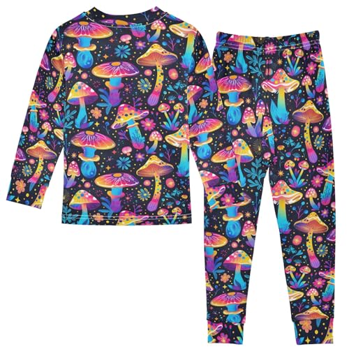 ODAWA Colorful Mushrooms Black Fall Outfits Boys Girls 18M Footless Tee and Pant 2-piece Set2