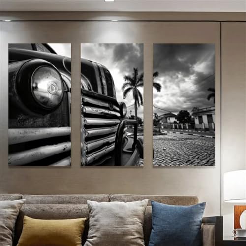 Diamond painting complet 5D voiture noir et blanc - Lot de 3 kits de broderie diamant 30x60cm