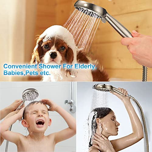 Embather 8 Function Shower Head With Handheld, High Pressure Shower Heads With 71 Inch Stainless Steel Hose And Adjustable Bracket, Brushed Nickel #TOP6