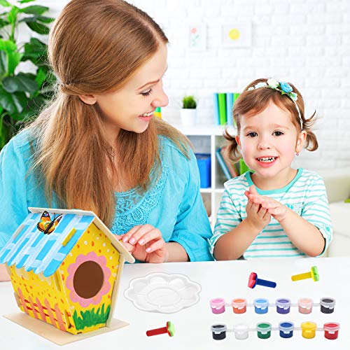 Mukum 21PCS Crafts for Kids Bird House Kit Arts and Crafts Wood DIY Build and Paint Birdhouse Kits for Kids to Build Wooden Bird House Crafts for Boys and Girls