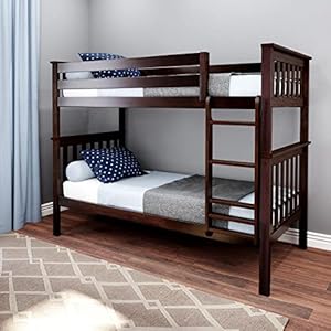 Max Lily Bunk Bed Twin over Twin Solid Wood Bunk Bed Frame with Ladder for Kids 14 Safety Guardrails Easy Assembly No Box Spring Needed Espresso