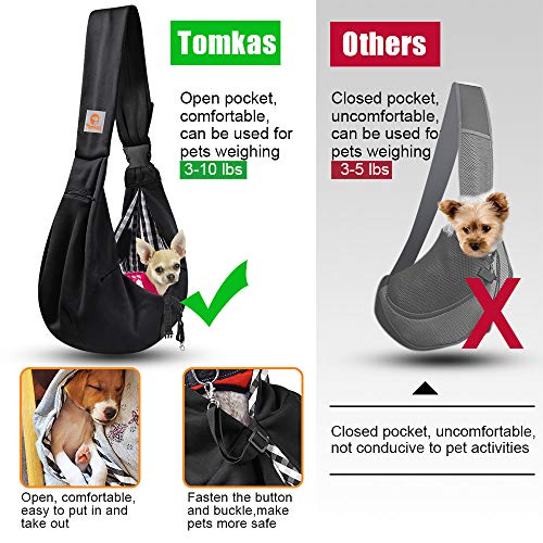TOMKAS Small Dog Cat Carrier Sling Hands Free Pet Puppy Outdoor Travel Bag Tote Reversible(Black - Adjustable Strap for 3-10 lbs) - Thumbnail 6