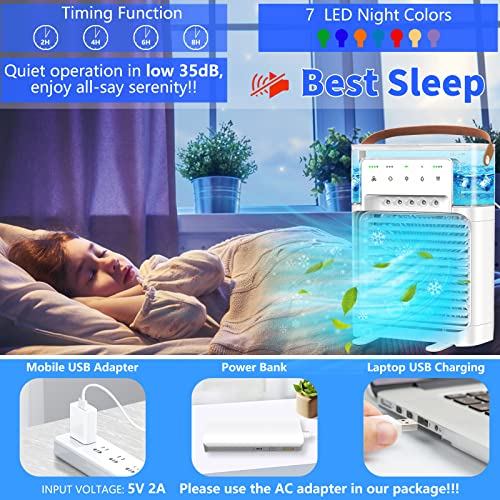 Portable Air Conditioner - Upgraded Portable Ac Personal Quiet Air Cooler With Remote Control,Desktop Misting Fan With Natural Wind Function,2/4/6/8H Timer,4 Speeds For Office,Home,Room,Outdoor(White) #TOP2