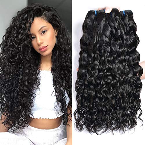 Ur Beautiful 8A Wet and Wavy Human Hair Weave Bundles Brazilian Water Wave Hair Bundles Curly Human Hair 3 Bundles 10 12 14 Inch Natural Black Color Total 300g