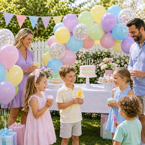 Image of Pastel Balloons, 60Pcs Colorful Balloon, 12 Inch Latex Pearl Yellow Purple Pink Blue Green Multicolor Confetti Balloons Helium for Kids Baby Shower Birthday Wedding Easter Pastel Party Decorations