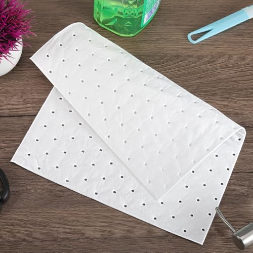 Image of 50 Pcs Oil Absorbent Pads, 9.8 x 13 Inch Oil Spill Mat, Oil-Only Absorbent Mat Pad, Heavy Weight Absorbing Sheets Oil Pads, Universal Absorbing Mat for Home Garage Basement, White