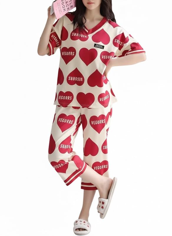 Women’s Cotton Pajama Set with Top & Pants|| Korean Night Wear|| Loose Fit Home Wear || Lightweight Set || Soft & Comfy Sleepwear for Girls & Women
