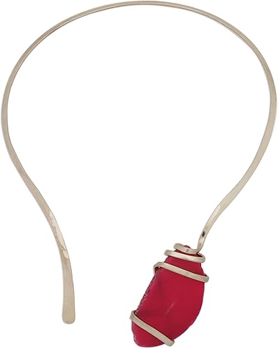 NOVICA Collar de howlita hecho a mano, acero inoxidable, ágata, tono plateado, rosa, colgante de Brasil, piedra natal moderna "Sunrise's Magnitude",