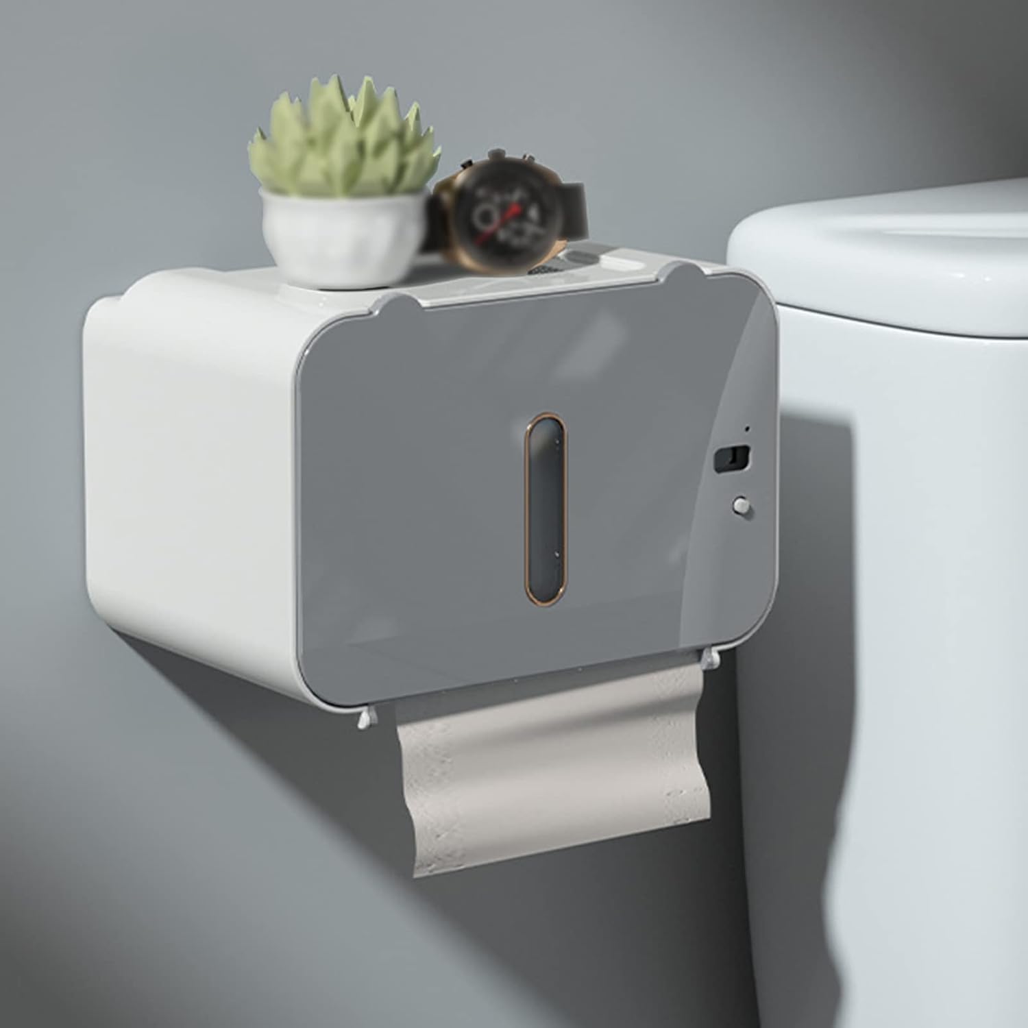 Electric Paper Towel Dispenser,with Intelligent Sensor Touchless Automatic Paper Towel Dispenser Touchless,with Night Light Toilet Paper Holder Waterproof Bathroom. (Light Grey)