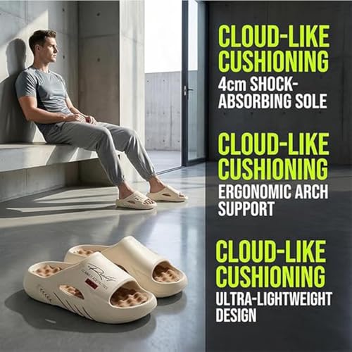 Ruhemeister Pro Glissières de nuage antidérapantes à semelle épaisse for hommes, pantoufles de massage en EVA ultra douces, pantoufles orthopédiques ergonomiques for hommes(Black+Orange,44) – vue 3