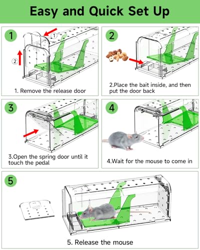 Humane Mouse Traps Indoor Outdoor: 4 Pack No Kill Mouse Trap indoor, Pets and Children Friendly, No Touch Release Washable Mousetrap Includes Cleaning Brush, Reusable Rodent Mice Trap Humane Mouse Traps Indoor Outdoor: 4 Pack No Kill Mouse Trap indoor, Pets and Children Friendly, No Touch Release Washable Mousetrap Includes Cleaning Brush, Reusable Rodent Mice Trap
