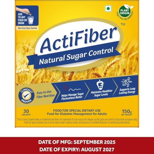 Image of ActiFiber Natural Sugar Control | Food for Special Dietary Use for Diabetes Management | Manage Blood Sugar Fluctuations Better | Clinically Proven | Plant Origin | Easy to Use (150Gms Pack of 2, 60 Sachets)