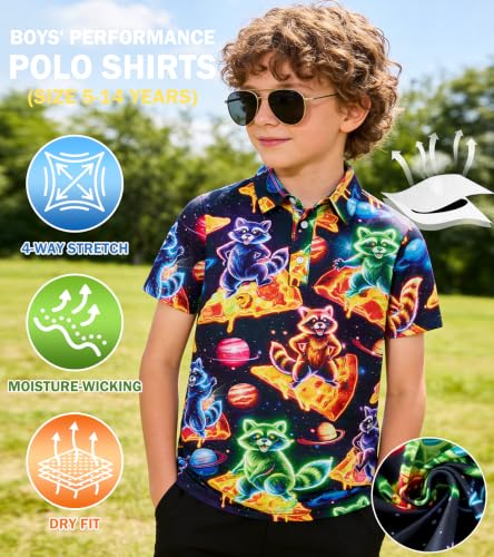 Cozople Boys Collared Polo Shirt, Raccoon Pizza Print - image 3
