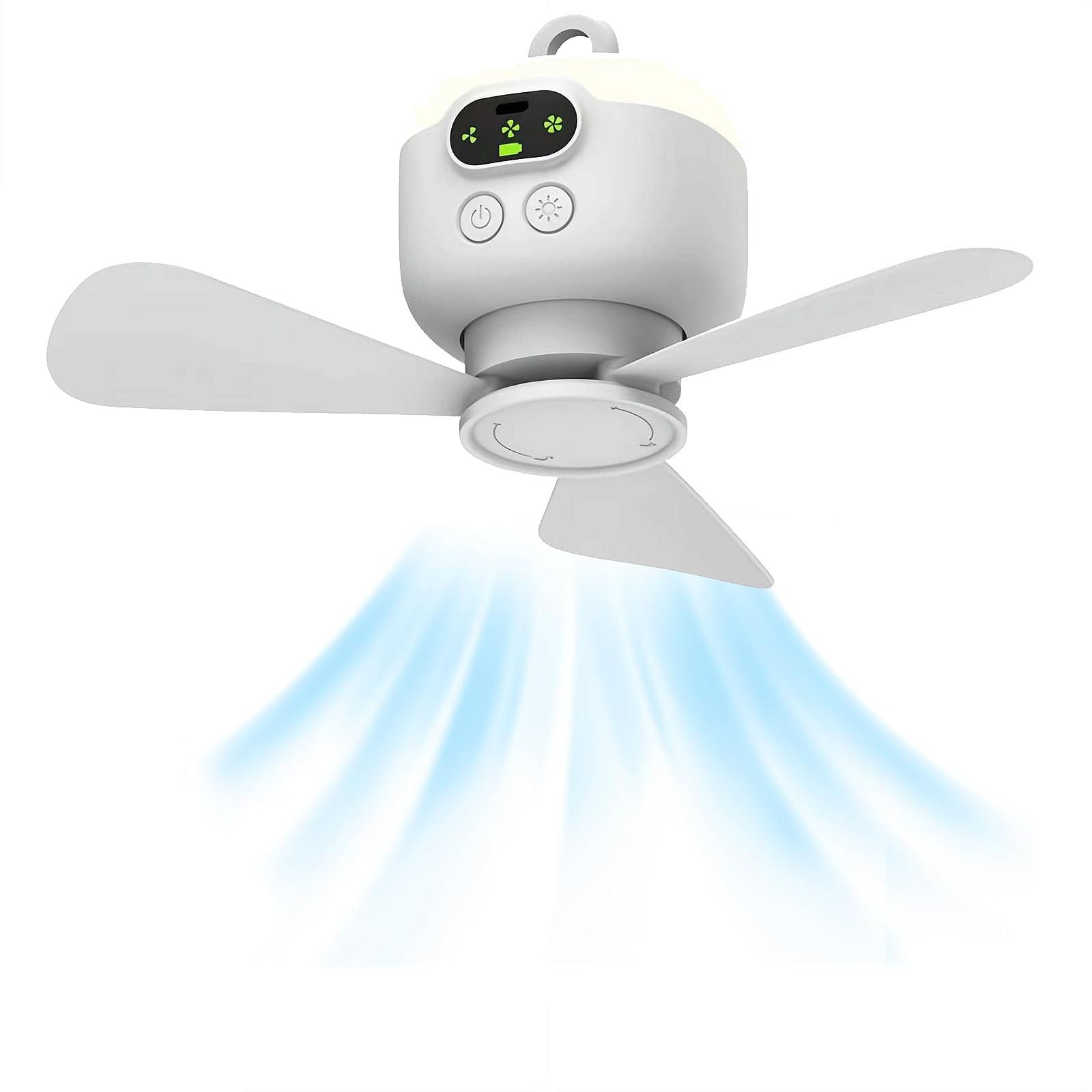 Camping-Ventilator, 8000 mAh, batteriebetrieben, kabellos, tragbarer Deckenventilator mit Fernbedienung, Timable und automatische Abschaltung, 3 abnehmbare Lüfterflügel, 4 Geschwindigkeiten, für Zelt
