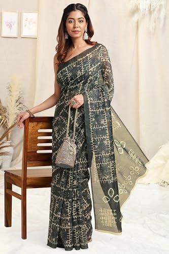 Image of MIRCHI FASHION Women Saree Ajrakh Digital Printed Cotton Blend | Lightweight Professional Office Sari with Blouse Fabric