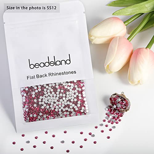 Image of Beadsland Flat Back Crystal Rhinestones Round Gems for Nail Art and Craft Glue Fix, Rose, 3.0-3.2mm, SS12 /1440pcs