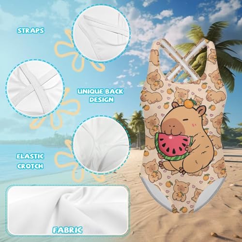 Image of WELLFLYHOM Girls Swimsuit 5-14 Cross Back Swimwear Full Coverage One Piece Bathing Suit Sleeveless Beachwear