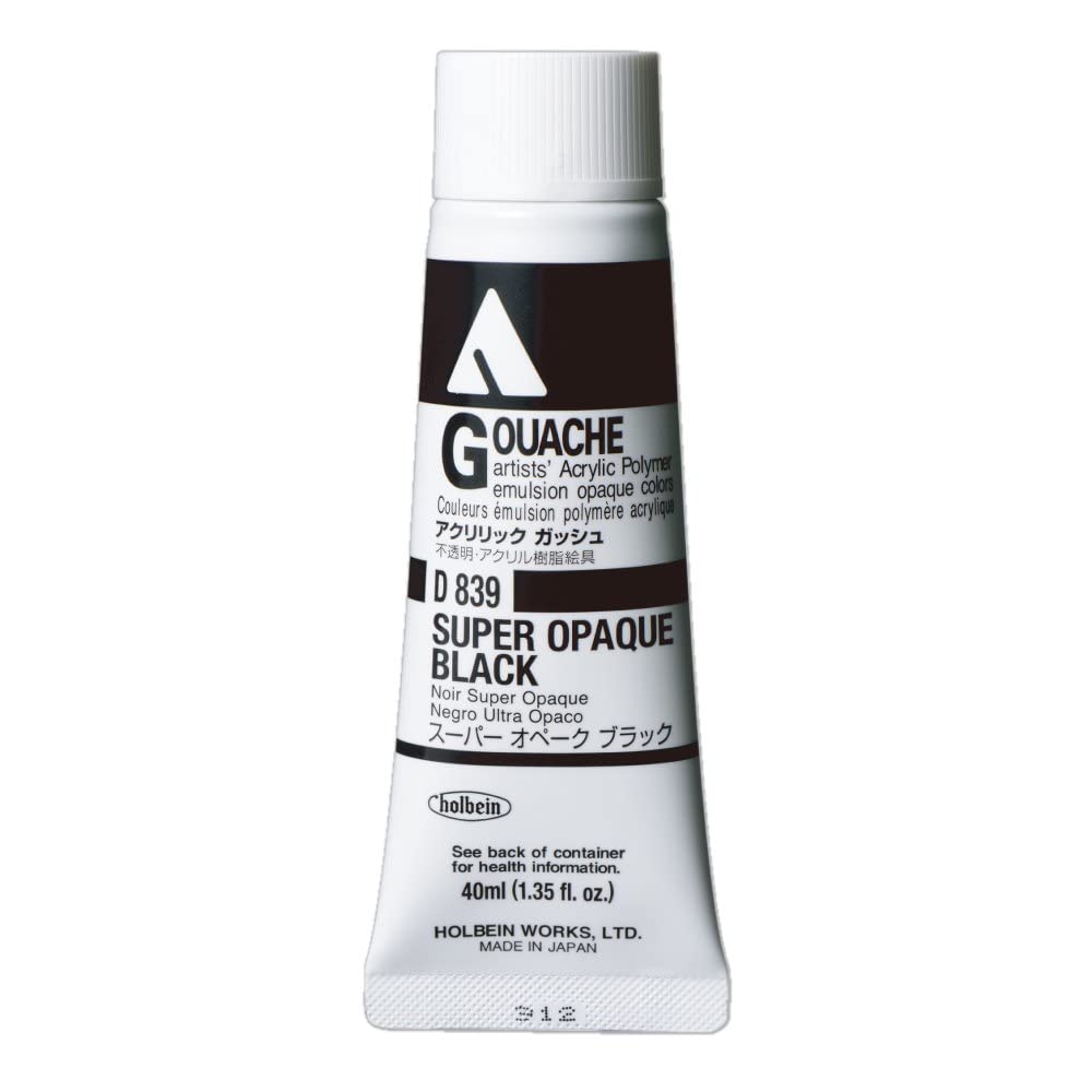 Holbein Acrylic Gouache Artists - Emulsión de polímero acrílico, 40 ml, negro superopaco (D839A)