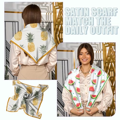 2PCS Scarf Silk Feeling Satin Head Hair Wrap Lightweight Large Square Fashion Cute Aesthetic 27.5 Inches for Women-Fruit4