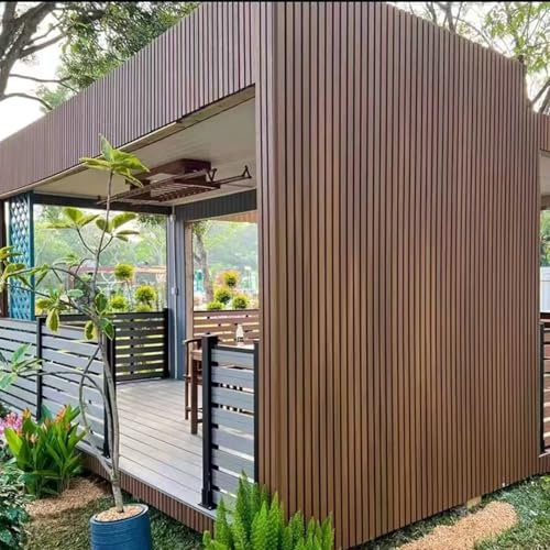 Paneles acústicos de listones de madera – Valla de jardín de privacidad para exteriores y rejilla decorativa de panel de pared para patio y patio trasero