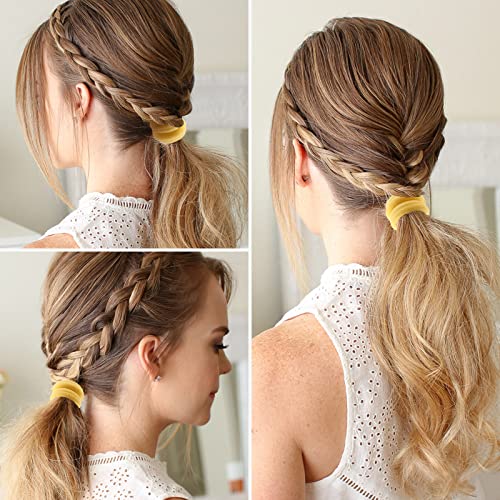 100 Pcs Hair Ties, Soft Seamless Hair Bands For Thick Thin Hair, Ponytail Holders, Elastic Hair Ties For Women, Men, Girls, No Cease Nylon Hair Ties, No Damage Hair Accessories, Warm Yellow #TOP3