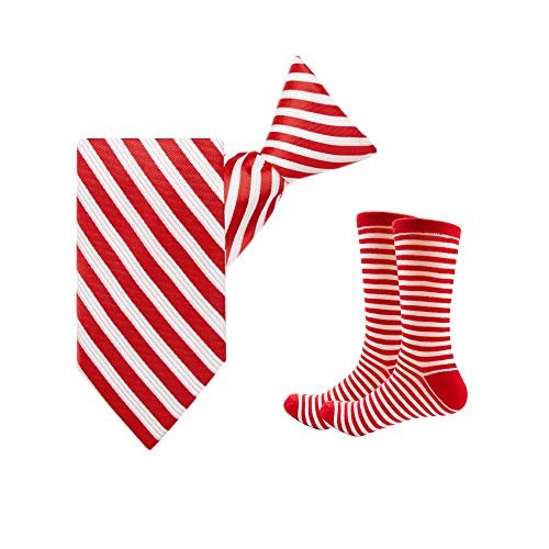 Jacob Alexander Candy Cane Red White Stripe Young Boys' 11 inch Pre-Tied Clip-On Neck Tie and Socks Set