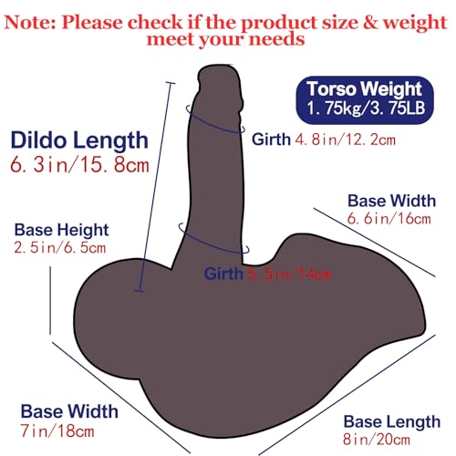 Image of Male Dildo Torso Sex Doll with Small Base for Women Masturbation, 6.3IN Long Flexible TPE Dildo Toy for Gay Men Bottom, Female Masturbator for Anal Vagina, Black Unisex Adult Toy for Solo Couple Play