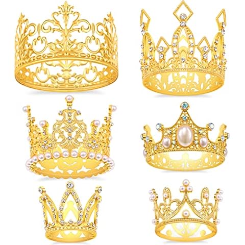 SisBroo Gold Crown Cake Topper, 6 Pieces Happy Birthday Cake Toppers, Princess Crown Cake Decorations for Birthday, Wedding, Party and Baby Shower, Birthday Crown Tiara for Kids and Pets (Gold-Ⅰ, 6) Cover