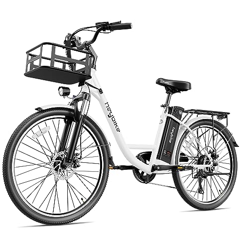 Heybike Cityscape Electric Bike 350W(Peak 500W) Electric City Cruiser Bicycle Up to 40 Miles 23MPH Removable Battery, 7-Speed and Dual Shock Absorber, 26' Electric Commuter Bike for Adults