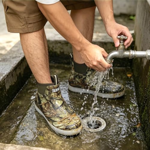 Image of Rain Boots for Men, Waterproof Ankle Mens Deck Boots Anti-Slip Comfort Rubber Boots Chelsea Garden Shoes for Yard Fishing Outdoor Work