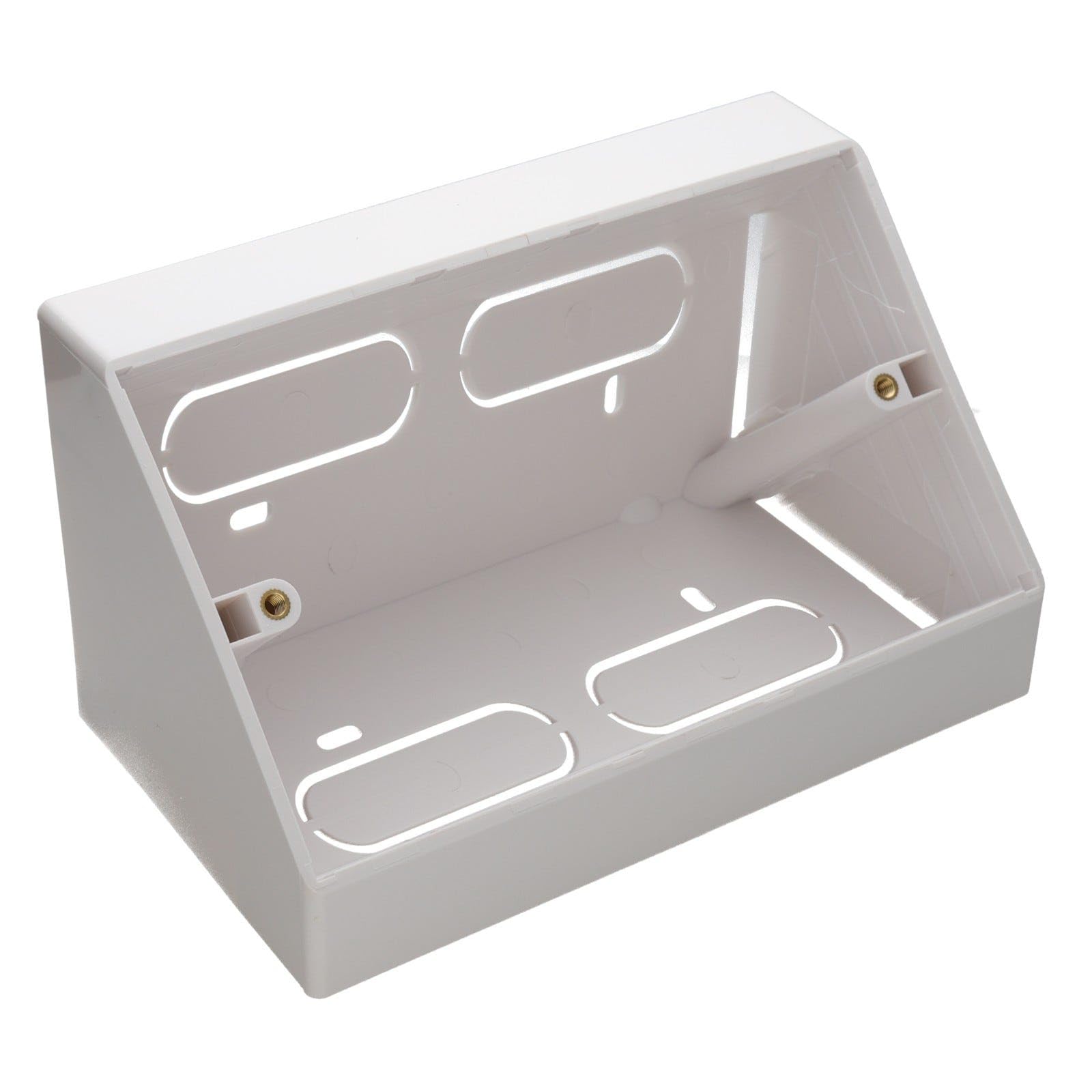 kenable Double Gang Angled Back Box for Desk/Corner Mount 146mm x 85mm Faceplates White Flame Retardant ABS