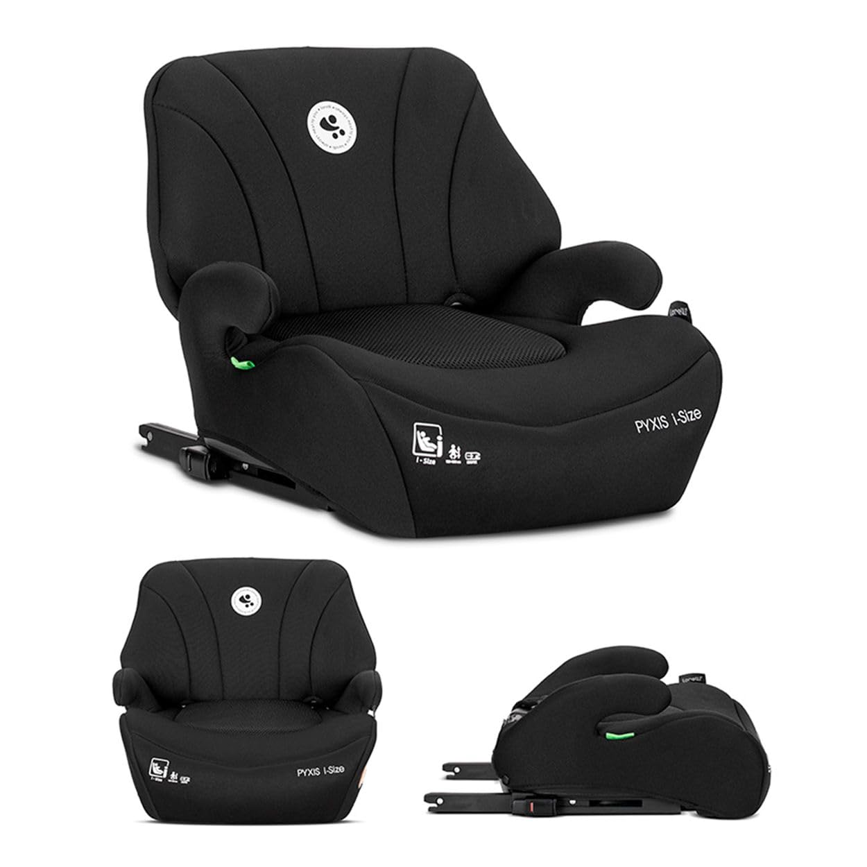 Lorelli Kindersitzerhöhung Isofix Pyxis 125 bis 150 cm (6-12 Jahre) i-Size Norm R129, Autositzerhöhung, tragbare Sitzerhöhung, Kindersitz, Autositz Erhöhungen für Kinder, Schwarz