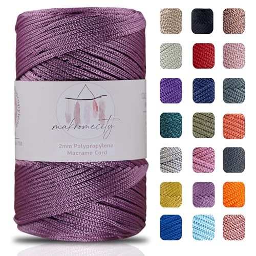 Makromecity Hilo de macramé de 2 mm x 230 m, poliéster premium, cuerda de macramé, hilo de polipropileno, para manualidades, decoración del hogar, plato de hombro, bolso de mano, corredor (ciruelas, 1