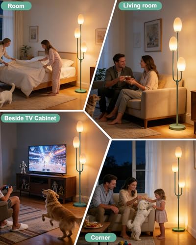 Image of Lightdot 66IN Dimmable Floor Lamp 3-Lights Vintage Floor Lamps with Pebble Shade& Warm White Bulbs for Wedding Party Modern Standing Tall Lamp with 5Lbs Heavy Base for Living Room /Bedroom-Green